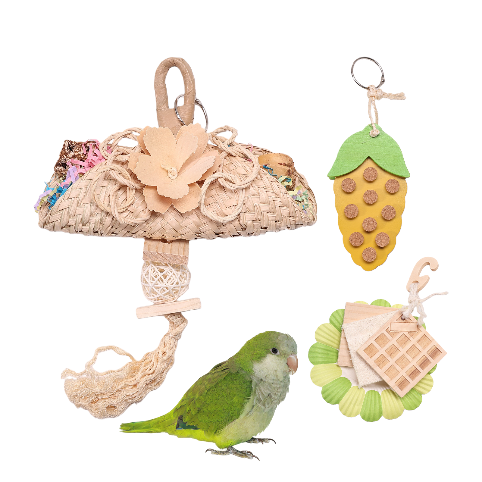 Bird Toys natural wood & loofah toys